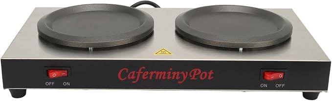 Double Coffee Pot Warmer, Commercial Coffee Pot Warmer, Double Hot Plate Stainless Steel Portable Standard Decanter Warmer for Cafe Break Room (US Plug 110V)