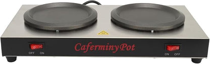 Double Coffee Pot Warmer, Commercial Coffee Pot Warmer, Double Hot Plate Stainless Steel Portable Standard Decanter Warmer for Cafe Break Room (US Plug 110V)