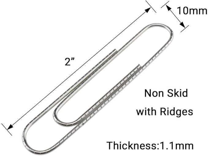 HAHIYO Paperclips Nonskid Large Sturdy 2” Length Paper Clips with Ridges Non Skid Heavy Duty Tight Grip Thick Rust Proof Reusable Metal Bright Silver for Home Office School 100 Pack