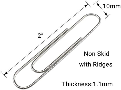 HAHIYO Paperclips Nonskid Large Sturdy 2” Length Paper Clips with Ridges Non Skid Heavy Duty Tight Grip Thick Rust Proof Reusable Metal Bright Silver for Home Office School 100 Pack