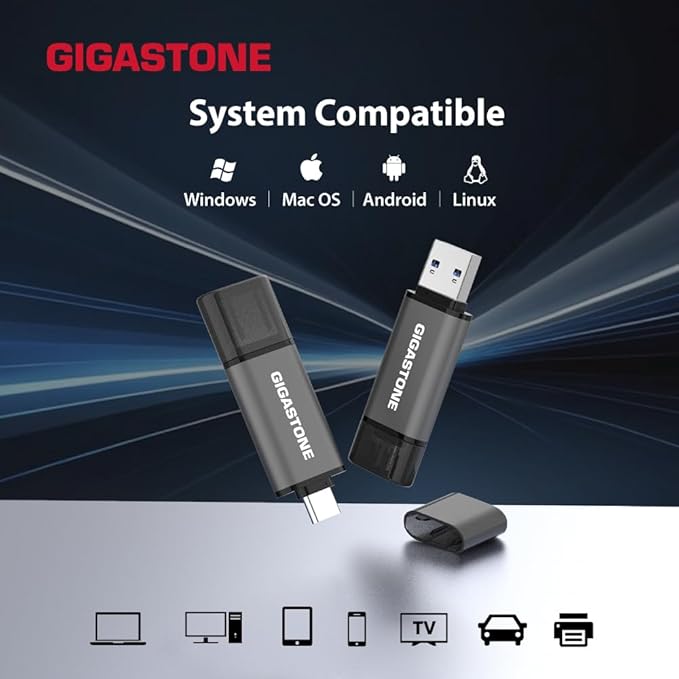 GIGASTONE 512GB Dual Drive (2 Pack) Z40 USB 3.2 Gen 1, 2-in-1 Type-A & Type-C, 100MB/s Ultra Fast, Head Cap Design, Plug & Play for Smartphone/PC/Mac/TV/Car Audio, USB 2.0/3.0/3.1 Compatible