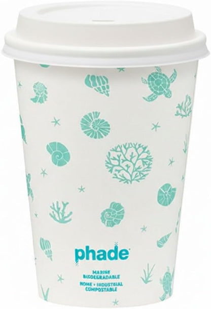 phade 16 oz Paper Hot Cups with Lids - 80 Count - Marine Biodegradable, Compostable & PFAS-Free - Made in USA Eco Coffee Cups, Sealife Blue,