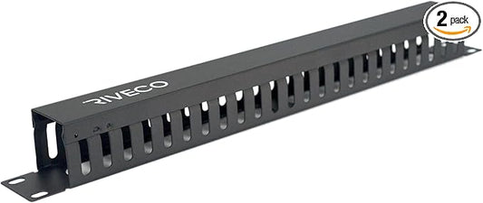 RIVECO 1U Cable Management for Racks & Server Cabinets Managing Cord & Wire, Cable Raceway for 19” Rack Mount 24 Slots Standard Capacity Black, 1 Piece