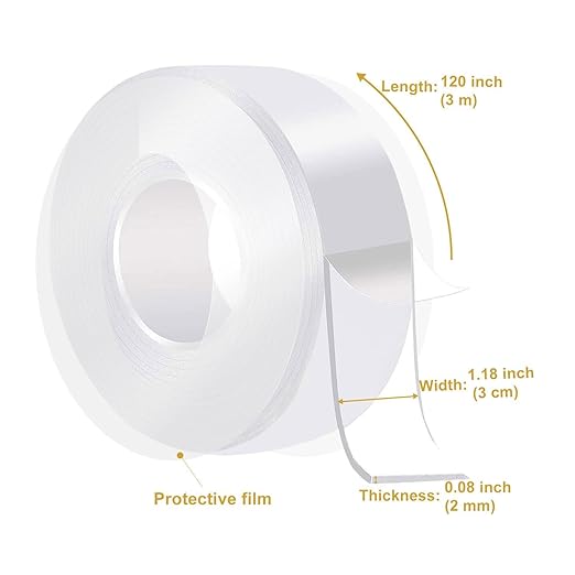 Double Sided Heavy Duty Extra Strong Adhesive Tape -Indoor/Outdoor Household Nano Tape for Securing Picture Frames, Carpets. - Reusable and Without Leaving Adhesive Marks (1.18 inches x 10 feet)