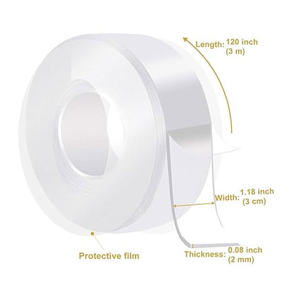 Double Sided Heavy Duty Extra Strong Adhesive Tape -Indoor/Outdoor Household Nano Tape for Securing Picture Frames, Carpets. - Reusable and Without Leaving Adhesive Marks (1.18 inches x 10 feet)