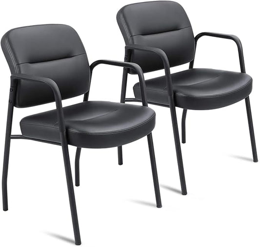 JUMMICO Office Guest Chair Reception Chair for Office Reception Lobby PU Leather Waiting Room Chair with Armrests Executive Office Chair Upholstered Set of 2