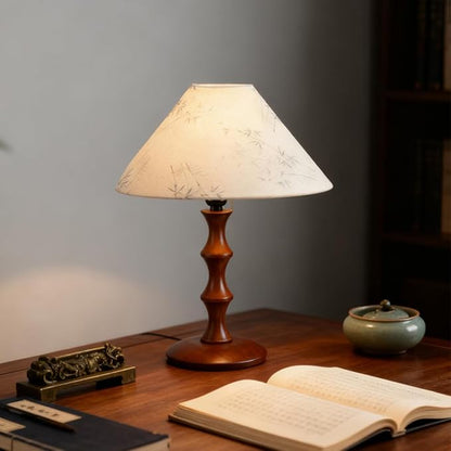 Retro Side Table Lamp Rustic Bedside Lamp with Pull Chain Switch and Linen Shade Farmhouse Nightstand Lamp Wood Desk Lamp for Bedroom Living Room Office Study