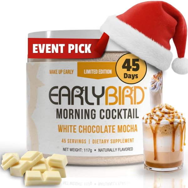 EarlyBird Energy Drink Powder - Morning Cocktail White Chocolate Mocha - Zero Sugar Electrolytes with Amino Acids - Electrolytes Powder & Caffeine Drink Mix for Morning Energy, Focus & Hydration - 45 Servings