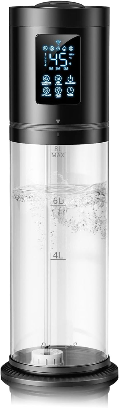 8L Humidifiers for Bedroom Large Room, 4 Levels Cool Mist Humidifier with Clear Tank, 7 Color Lights Essential Oil Diffuser with 16H Timer, Top Fill Humidifier for Home Plants Office