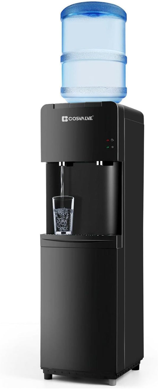 Water Coolers 5 Gallon Top Load,Hot/Cold Water Cooler Dispenser, Innovative Slim Design Energy Saving Freestanding with Child Safety Lock for Home or Office Black