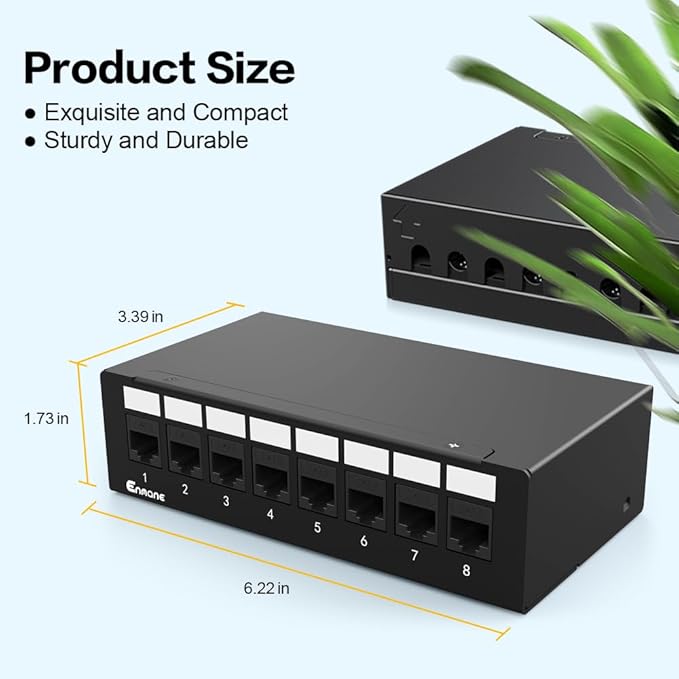 8Port Patch Panel CAT6 Keystone Patch Panel Shielded Network Patch Patch with Smart Cable Management for Home/Office Network (1U 8Port, CAT6)