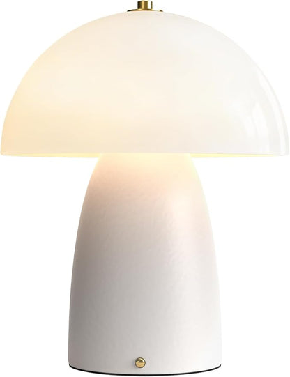 11" Mushroom Table Lamp, Small Ceramic Desk Bedside Lamp with Touch Control 3-Way Dimmable & Glass Shade, Modern Nightstand Lamp for Living Room Bedroom Home Office Crackle Texture Decor-White