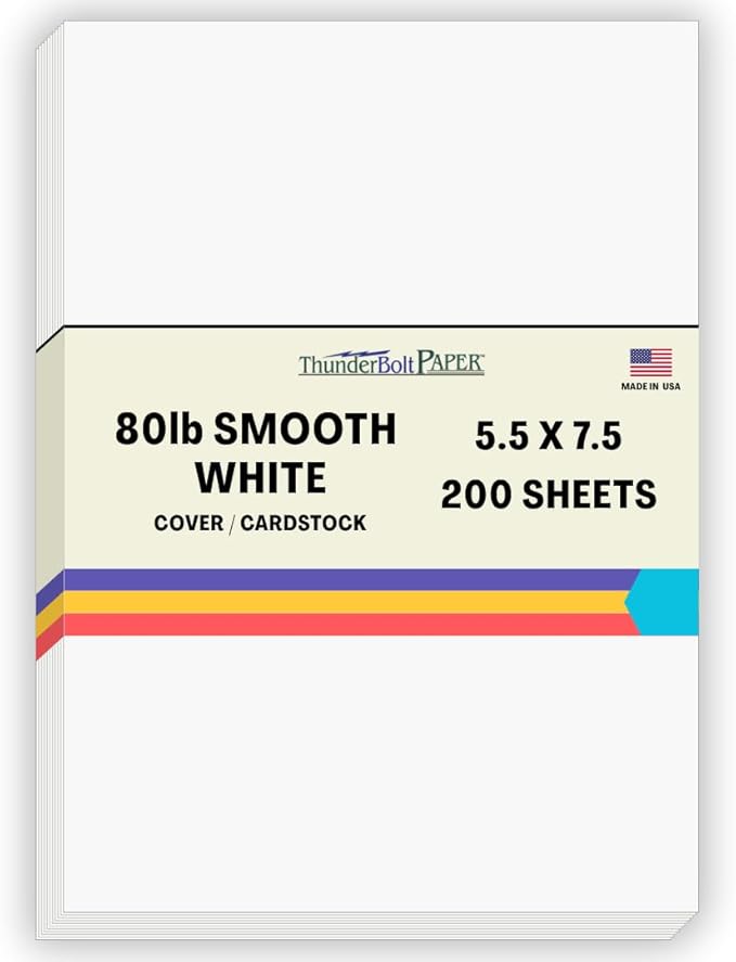 200 Bright White Smooth Card Paper Sheets - 80# (80 lb/pound) Cover Weight - 5.5" X 7.5" (5.5X7.5 Inches) Photo|Card|Frame Size - Quality Paper - Smooth Finish