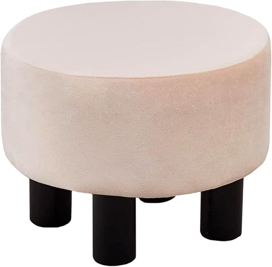 Cpintltr Velvet Ottoman Foot Stool Round Footstool for Couch Desk Soft Step Stool Padded Foot Rest with Non-Skid Pine Legs Multiple Colors Furniture for Hallway Office Lounge (Champagne)