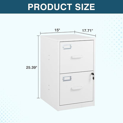 MIIIKO 2 Drawer Filing Cabinet with Lock, Metal Vertical File Cabinets for Home Office, Lockable File Storage Cabinets Under Desk, Letter/A4 File Folders Storage（White-Assembly Required