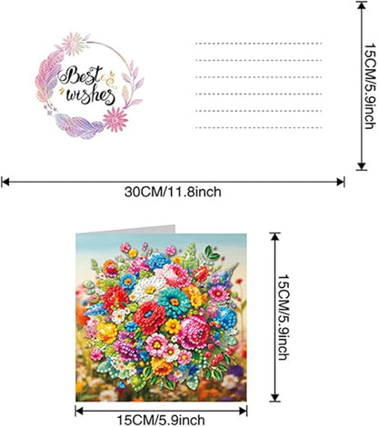 6pcs DIY Flowers Diamond Art Painting Greeting Cards Kit, Rhinestone Art Holiday Birthday Card Set with Envelopes, DIY Festival Craft for Girlfriend, Christmas Valentine Gift Making Supplies