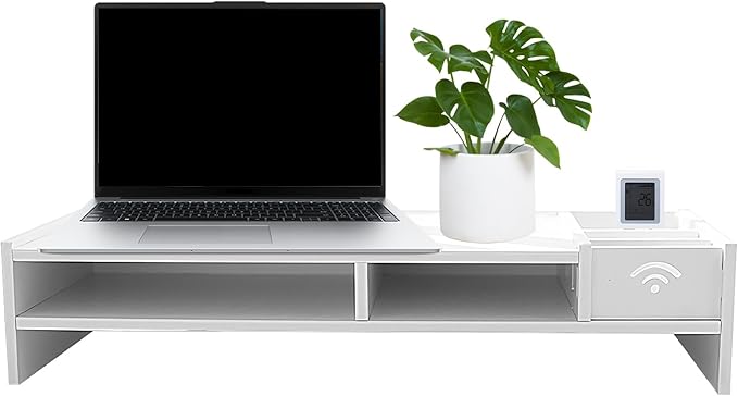 Monitor Riser - 3-Tier Desk Organizer Shelf For Office Supplies | Sturdy Wood Display Stand With Storage Compartments, Desktop Shelf For Reading, Study, Working, Gaming, And Home Workstations
