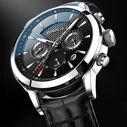 CRRJU Men's Business Casual Chronograph Quartz Waterproof Wristwatch Black Leather Strap