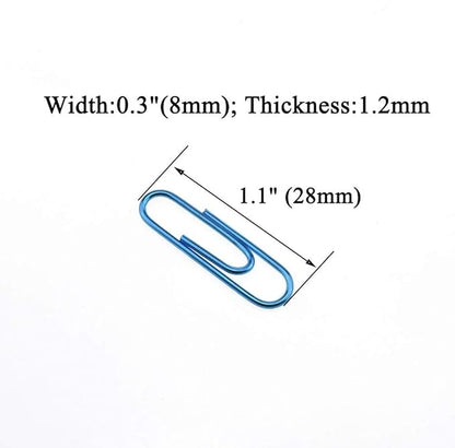 HAHIYO Paper Clips 1.1" (28mm) Length Blue Paperclips Bright Colors Vinyl Coated Prevent Scratching Tearing The Pages Sturdy for Bookmark Organize Home Office School 150 Pack
