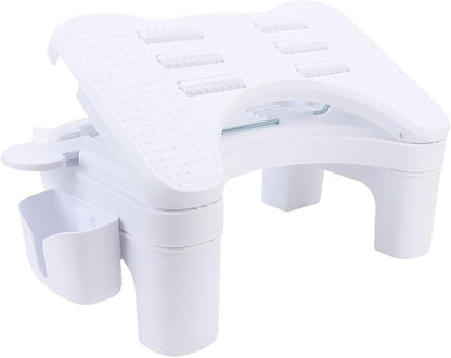 Ymiko Adjustable Under Desk Footrest Stool, Height Adjustable Multifunctional Stable Reader Foot Rest for Office Home Toilet White PP Alloy