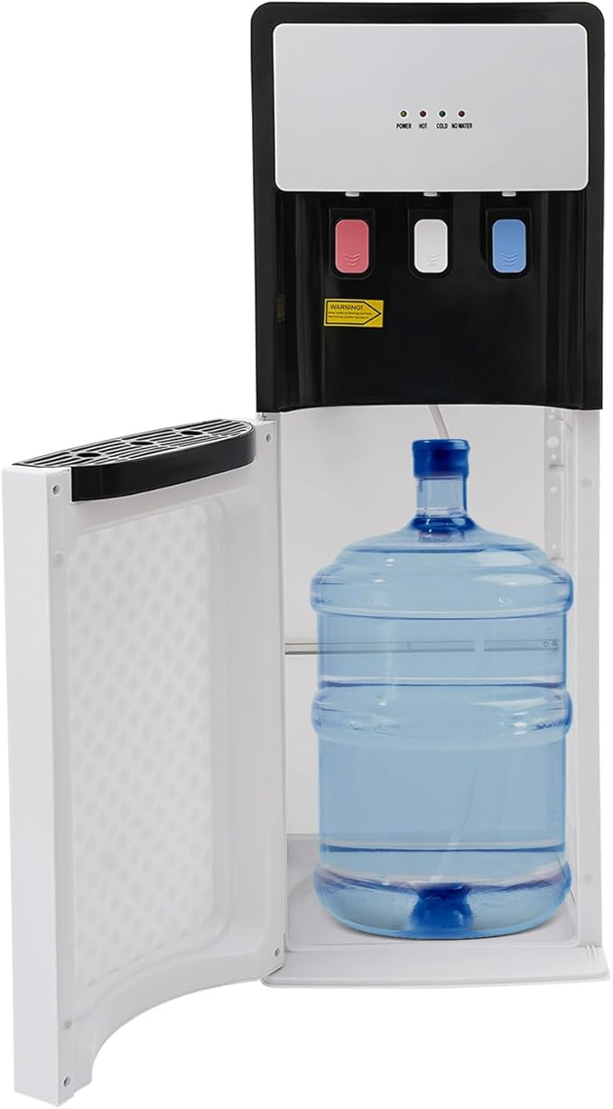 Bottom Loading Water Dispenser, 110V Hot & Cold Water Cooler Dispenser Standing Hot & Cold Water Dispenser with 3 Temperature Settings for Home, Kitchen, Office (White)