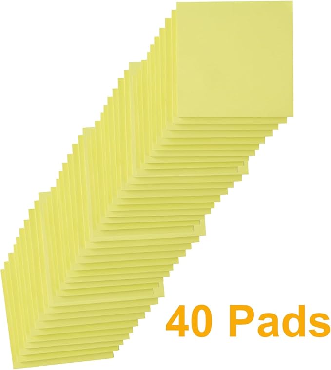 Sticky Notes 3x3 Inches, Yellow Colors Self-Stick Pads, Easy to Stick for Home, Office, Notebook (40)