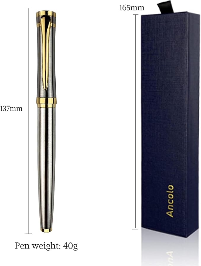 Ancolo Engraved Pens Luxury Roller Pens with 5 Gfit Box 10 extra Black Refills Metal Body Engraved with Your Message Personal Names Phone Number, Gift for Men Women
