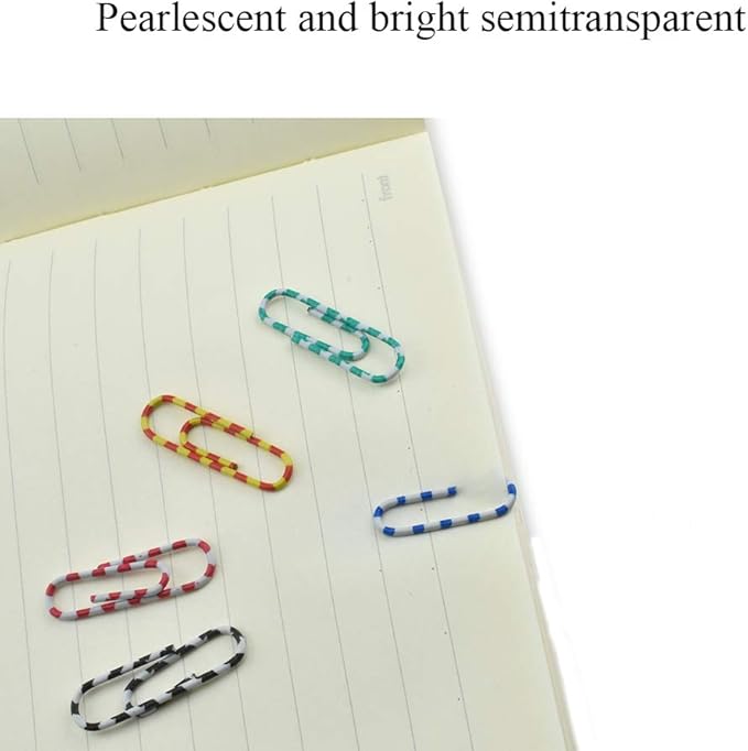 HAHIYO Paper Clips 1.1 inches (28mm) Length Striped Paperclips Vinyl Coated Prevent Scratching Tearing The Pages Sturdy Assorted Colors for Bookmark Organize Home Office School 150 Pack
