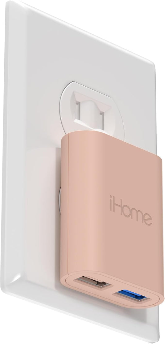 iHome 2-Port USB Wall Charger, AC Pro Multiport Plug Adapter, Phone Charging Block with Dual Ports, Flat Wall Adapter for Home & Travel