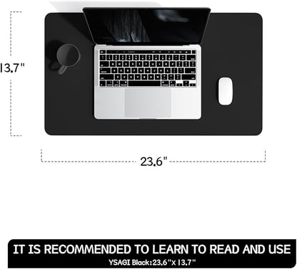 YSAGi Non-Slip Leather Desk Pad, Waterproof Laptop Computer Desk Keyboard Mat, Table Protector Blotter Mat, Large Mouse Pad for Office/Work/Home/Decor(Black, 23.6" x 13.7")