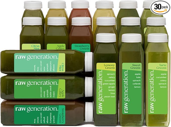 Raw Generation Deep Detox Cleanse – 5-Day Juice Cleanse with 60% Less Sugar for Weight Loss, Energy, Clearer Skin & Gut Health – 30 Chlorophyll-Packed Juices to Detox Your Body and Reset Your Diet (Assortment May Vary)