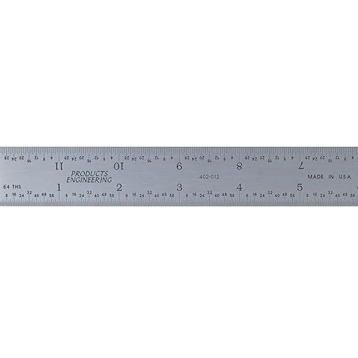 PEC Tools 12" Rigid Metal Ruler, Machinist Rule Made from High-Quality Carbon Steel with Satin Chrome Finish, 4R Graduaction (1/8", 1/16", 1/32", 1/64"), Trusted by Professionals, Made in USA