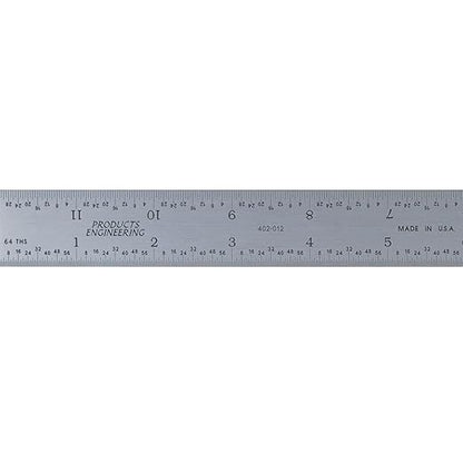 PEC Tools 12" Rigid Metal Ruler, Machinist Rule Made from High-Quality Carbon Steel with Satin Chrome Finish, 4R Graduaction (1/8", 1/16", 1/32", 1/64"), Trusted by Professionals, Made in USA