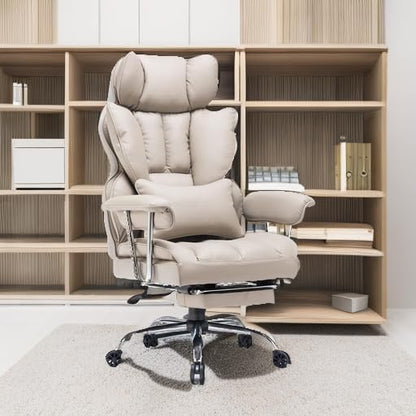 Efomao Big and Tall Office Chair 400lbs – PU Leather Executive Office Chair with Lumbar Support & Leg Rest, Heavy-Duty Computer Chair for Home Office, Grey