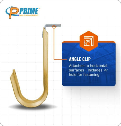 1 5/16 Inch Heavy Duty Metal Cable & Wire Support J-Hook Hangers with Angle Clip for Horizontal Surfaces (Ceilings, Beams‚Ķ) & 1/4 inch Threaded Rod for Cable & Wire Manageme