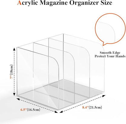 Acrylic File Organizer for Desk, Clear Magazine File Holder Sorter with 3 Vertical Compartments Rack, Desk Organizer Office Supplies Stand Bookshelf - 8.46" W x 7.2" D x 6.5" H