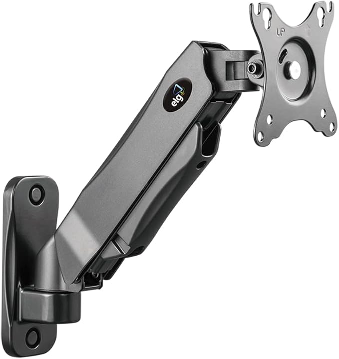 ELG Full Motion Swivel Monitor Wall Mount Stand Gas Spring for 17” to 35'' Display (4.4lbs to 19.8lbs Load), Arm Max Extension 15 inches, Computer Monitor Bracket, F410, Black