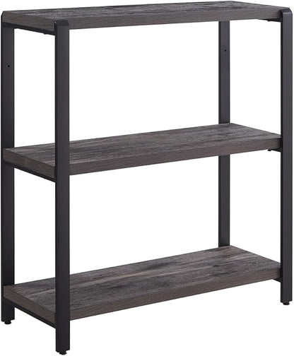 EXCEFUR Bookshelf and Bookcase, 3 Tier Vintage Shelf for Office, Rustic Wood and Metal Book Shelves, Grey