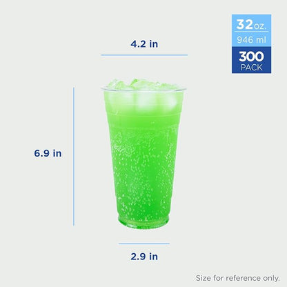 Karat 32oz PET Plastic Cold Cups Great for Boba Milktea, Smoothie, Ice Coffee and Cold Drink(107mm) - 300 ct