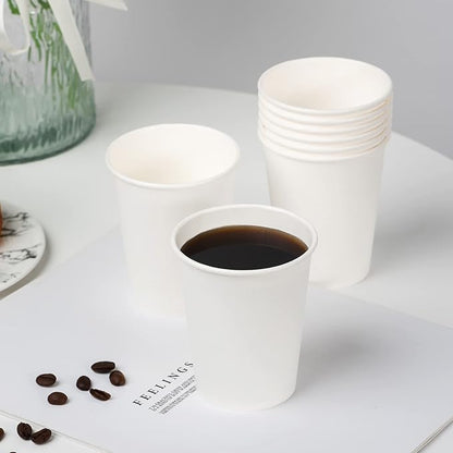 YEEHAW 8 oz 300 Pack Disposable Paper Coffee Cups, White Hot Cups for Hot Beverage Drinkings, Ideal for Cafes, Bistros, Businesses and Family
