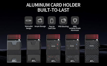 Slim Wallet for Men, Minimalist RFID Blocking Mens Card Wallet - Pop Up Credit Card Holder, Thin Metal Case with Cash Band, Hold 12+ Cards