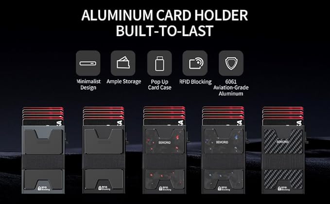Minimalist Wallet for Men, Slim RFID Blocking Mens Wallet, Aluminum Pop Up Card Case, Thin Metal Credit Card Holder with Cash Strap -12 Cards Storage