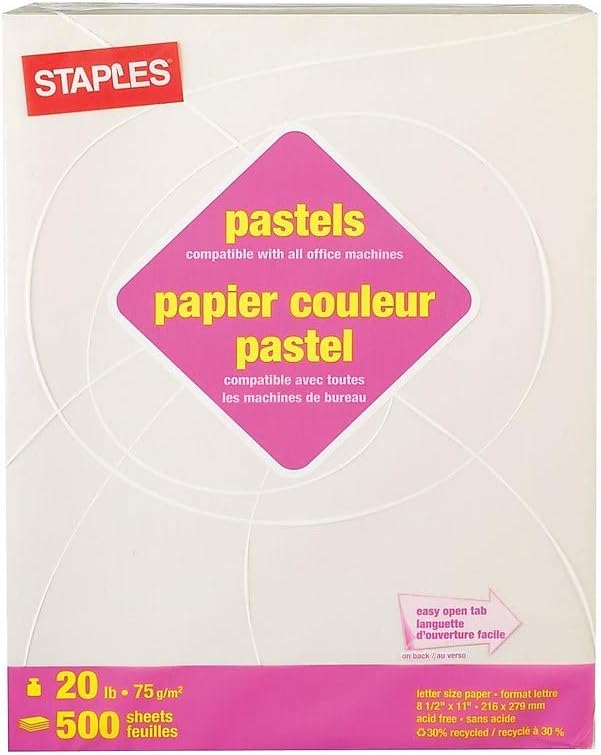Staples 490950 Pastel Colored Copy Paper 8 1/2-Inch x 11-Inch Cream 500/Ream (14789)