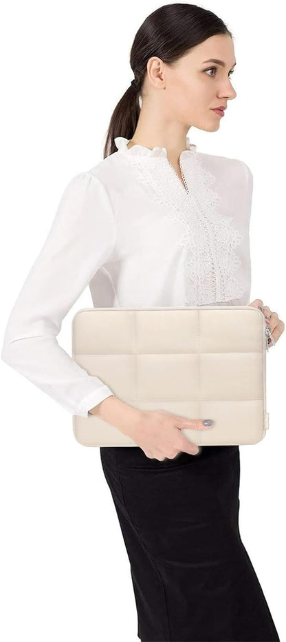 MOSISO 15-15.6 inch Laptop Case, 16 inch Puffy Laptop Sleeve Compatible with MacBook Pro 16 M4 M3 M2 M1, HP, Dell, ASUS, Lenovo Notebook, Rectangle Quilted Puffer Computer Bag for Women, Sand