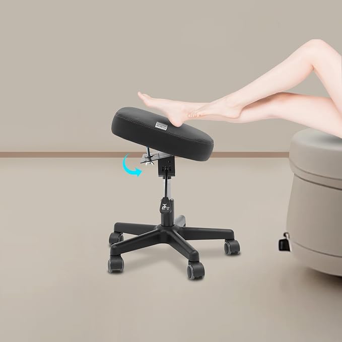 Footrest Stool Under Desk, Rolling Swivel Stool Chair with Height and Tilt Angle Adjustment, 360° Rolling Massage Chair with Wheels, Ergonomic Foot Rest for Home Office,Gaming,Salon,Massage,Study Room