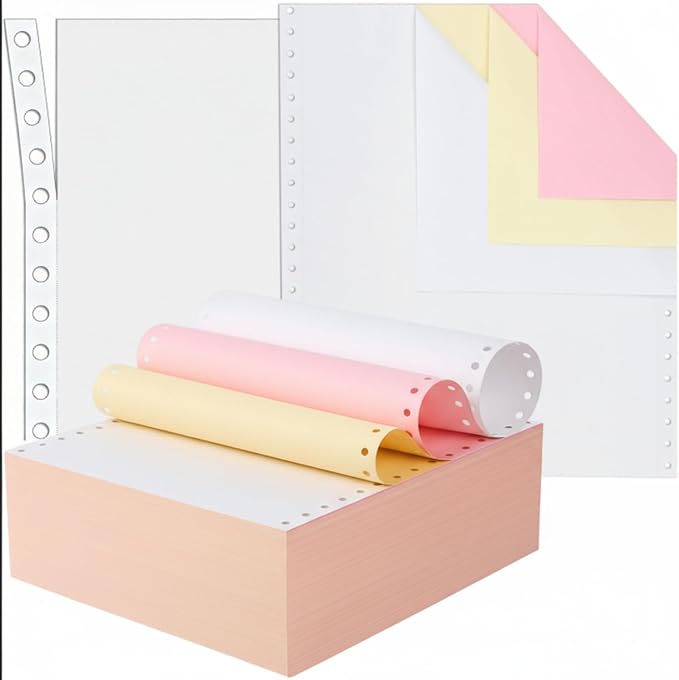 Marspark 3600 Sheets Continuous Carbonless Computer Paper, 9.5 x 11 Inches 3-Part Perforated Copy Paper for Dot Matrix Printer, White/Yellow/Pink, 1200 Sets