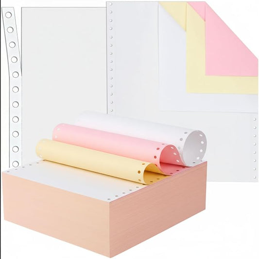 Marspark 3600 Sheets Continuous Carbonless Computer Paper, 9.5 x 11 Inches 3-Part Perforated Copy Paper for Dot Matrix Printer, White/Yellow/Pink, 1200 Sets