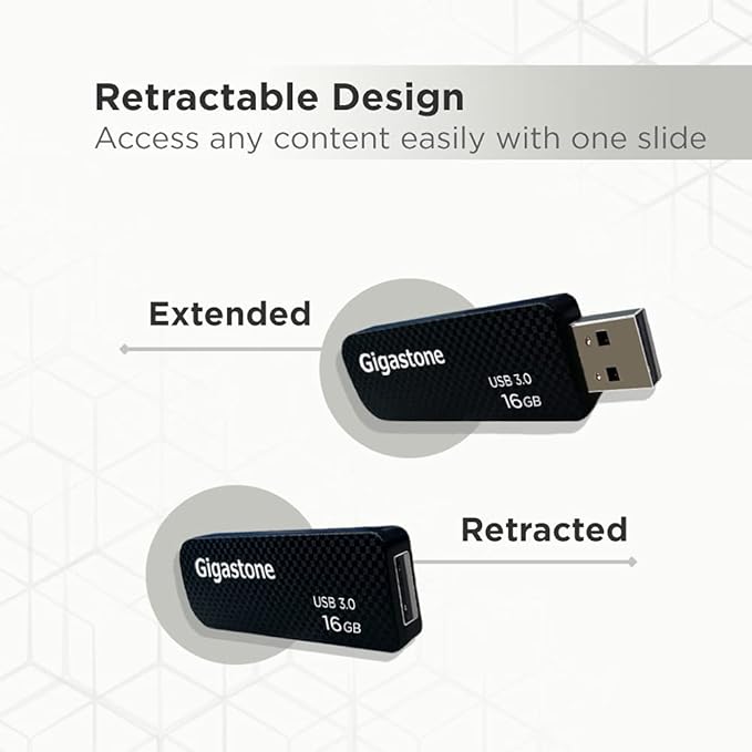 GIGASTONE 16GB Flash Drive (5 Pack) Z30 USB 3.2 Gen 1, 50MB/s Ultra Fast, Keychain Loop, Carbon Fiber Style, Push-Pull Design, Data Storage, Backup for PC/Mac/TV/Car, USB 2.0/3.0/3.1 Compatible
