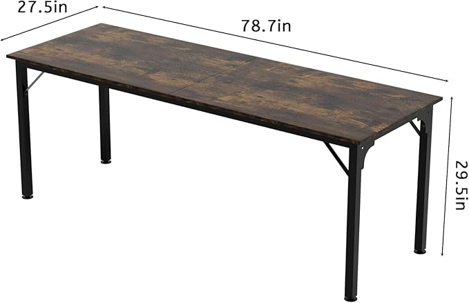 78.7 Inches Extra Long Desk,6.5ft Office Table with Flexible Configuration,Large Computer Table with Adjustable Footpads,Stable Structure,Standing Desk for 2 Person (Brown)