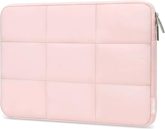 MOSISO 15-15.6 inch Laptop Case, 16 inch Puffy Laptop Sleeve Compatible with MacBook Pro 16 M4 M3 M2 M1, HP, Dell, ASUS, Lenovo Notebook, Rectangle Quilted Puffer Computer Bag for Women, Pink